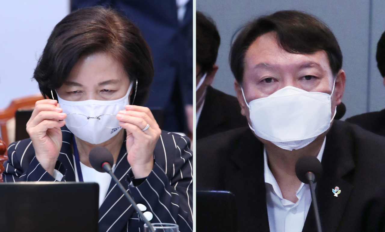 추미애 법무부 장관(왼쪽)과 윤석열 검찰총장. [연합]