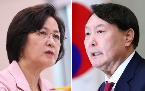 추미애 법무장관(왼쪽)과 윤석열 검찰총장 [연합]