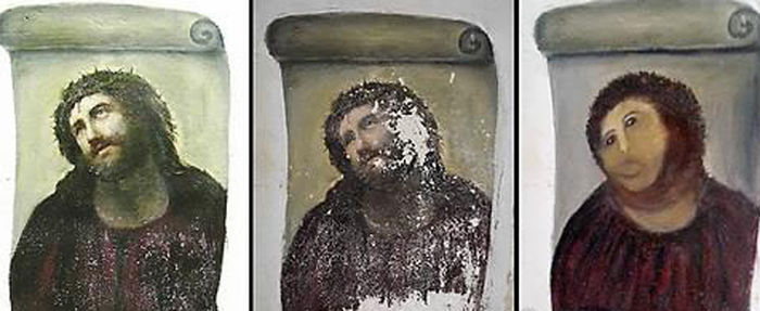 복원 과정에서 훼손된 스페인의 예수 벽화