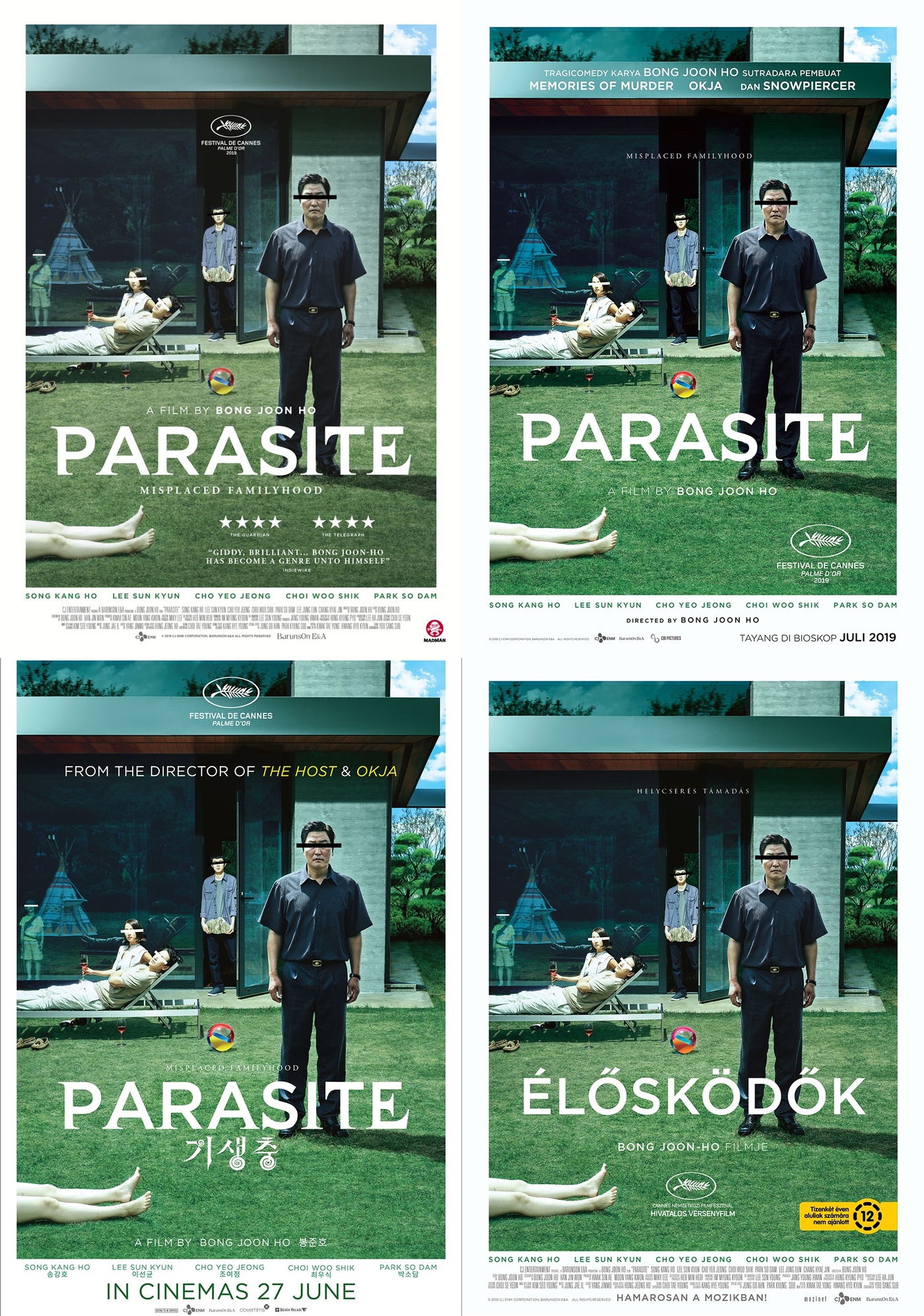 (왼쪽부터) 호주 및 뉴질랜드, 인도네시아, 싱가포르 및 말레이시아, 헝가리 '기생충' 포스터 © 뉴스1