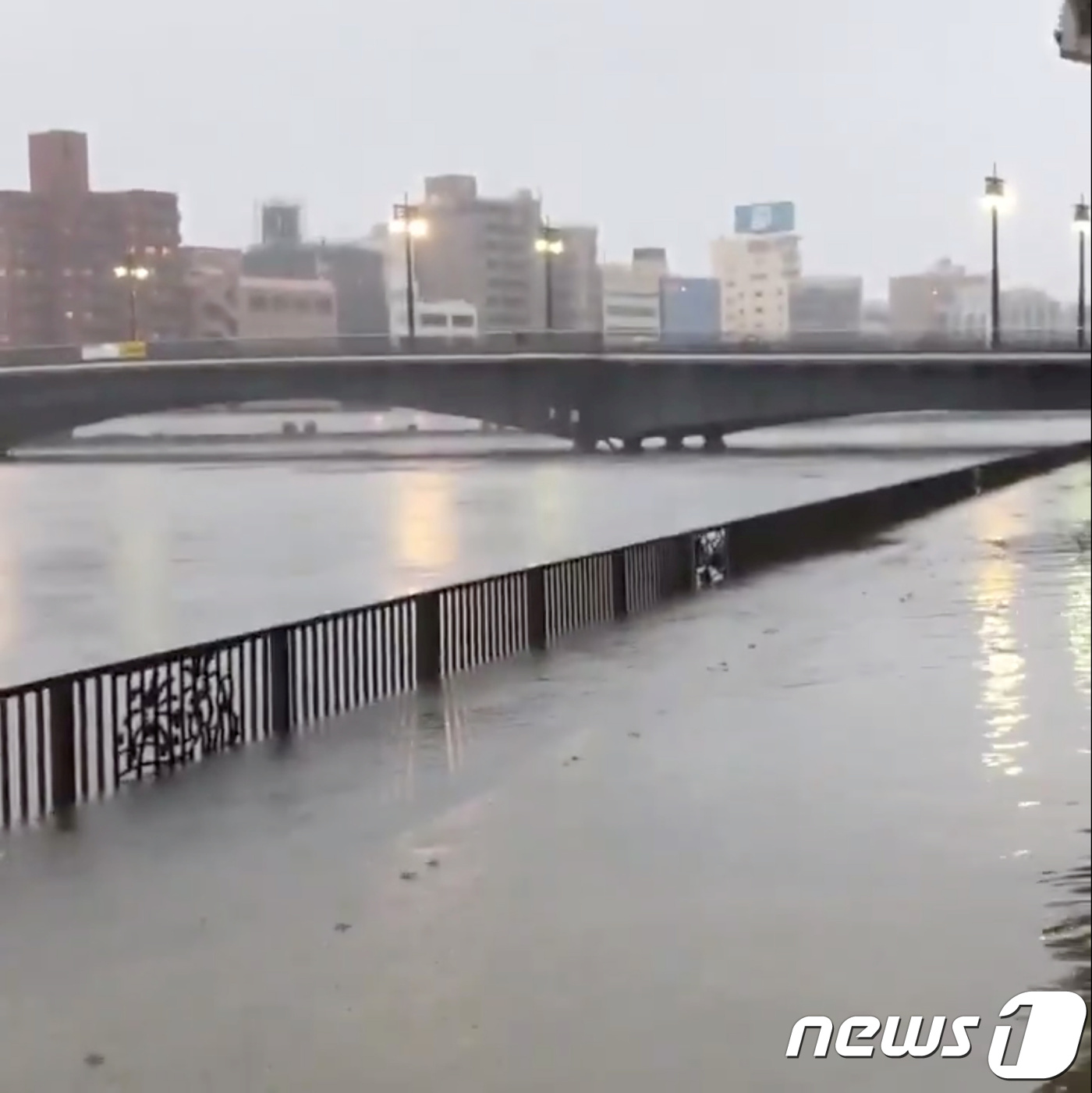 12일 제19호 태풍 하기비스의 영향으로 일본 스미다강이 범람한 모습. © 로이터=뉴스1