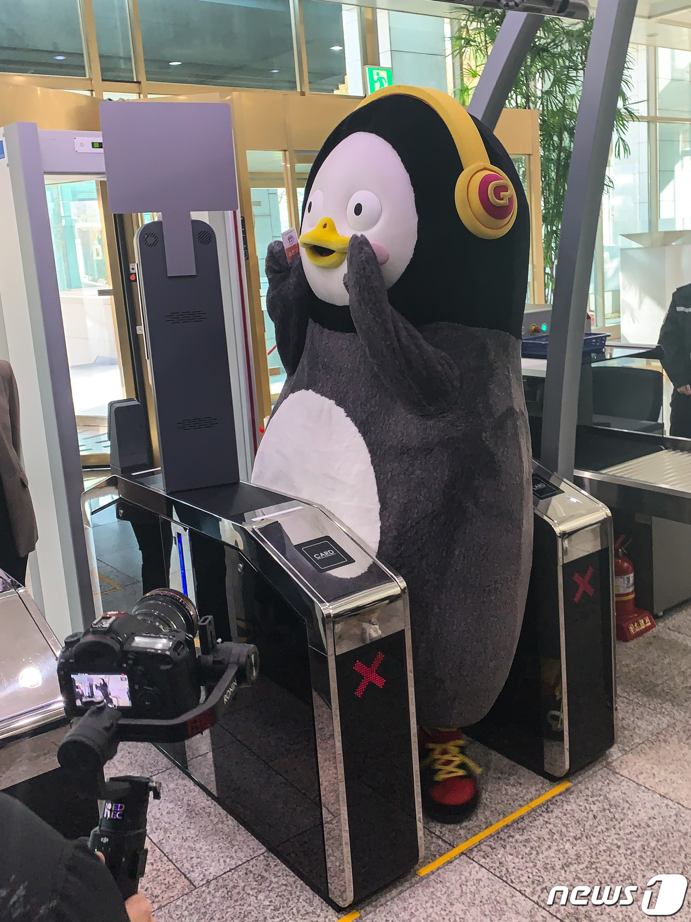 대세 크리에이터 '펭수'가 한·아세안 특별정상회의 홍보 등을 위해 지난 6일 오전 서울 종로구 외교부 청사 게이트를 통과하고 있다. 2019.11.6/뉴스1 © News1 성동훈 기자