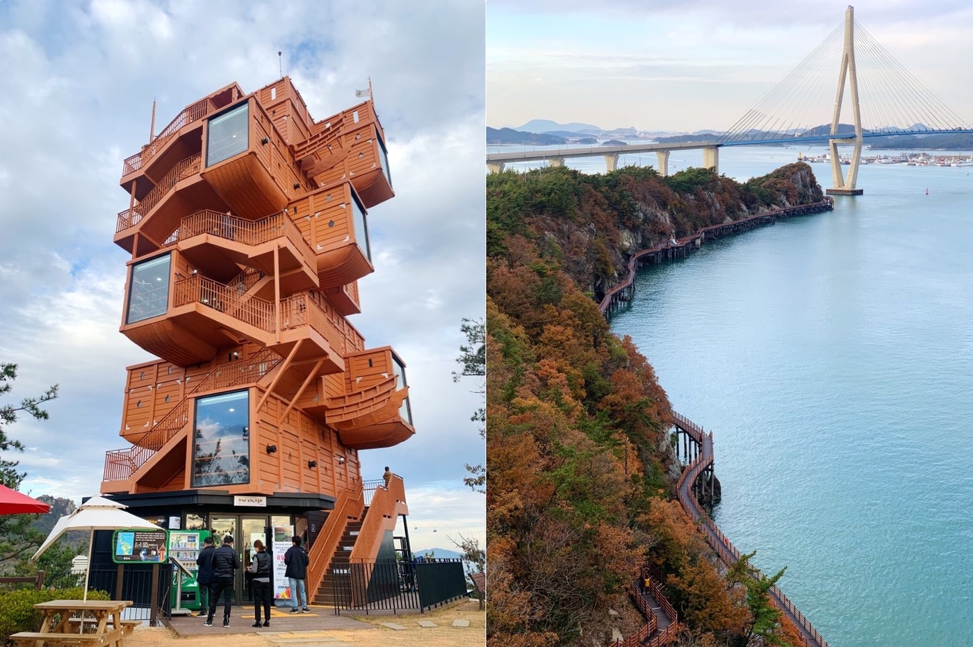 고하도 판옥선 전망대(왼쪽), 전망대 옥상에서 바라본 풍경© 뉴스1