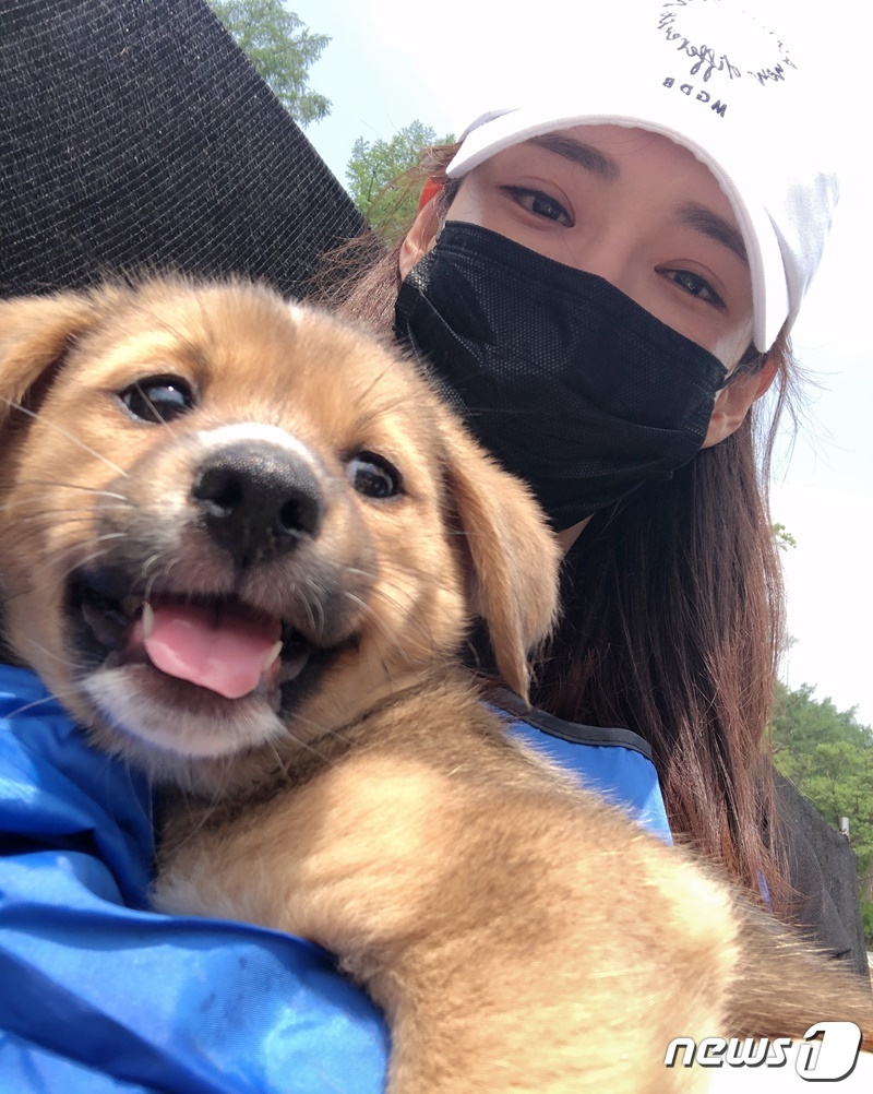 모델 정경진은 17일 경기도 포천시 유기동물보호소에서 봉사활동을 진행했다. © 뉴스1