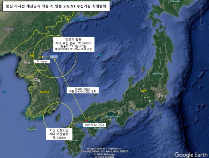 일본의 신호 및 전자정보(SIGINT·ELINT) 수집 능력으로 수집 가능한 대북 정보의 최대 범위 추정치 [사진=류성엽 21세기 군사연구소 정보분석관 겸 전문연구위원]