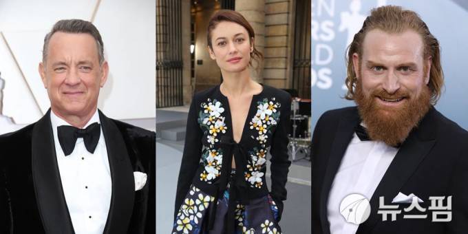 코로나19 확진 판정을 받은 배우 톰 행크스(왼쪽부터), 올가 쿠릴렌코도, 크리스토퍼 히뷰 [사진=로이터 뉴스핌]