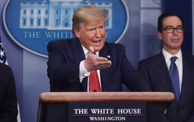 도널드 트럼프 미국 대통령이 지난 24일 백악관에서 열린 코로나19(COVID-19) 대응 태스크포스(TF) 일일 브리핑에 참석했다. 2020.03.24 [사진=로이터 뉴스핌]