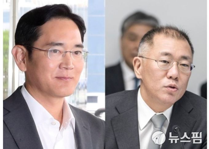 [서울=뉴스핌] 김기락 기자 = 왼쪽부터 이재용 삼성전자 부회장, 정의선 현대차그룹 수석 부회장 [사진=뉴스핌DB] 2020.07.17 peoplekim@newspim.com