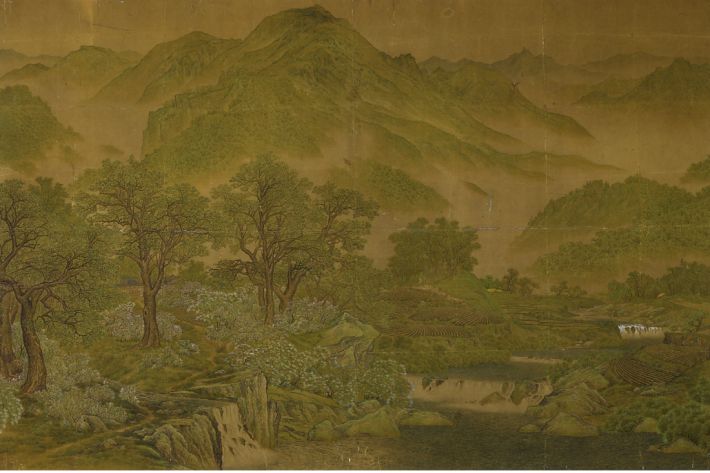 신록(新綠, 노수현, 1920년대, 비단에 색, 204.0×312.0cm, 고려대학교박물관, 등록문화재 531호)