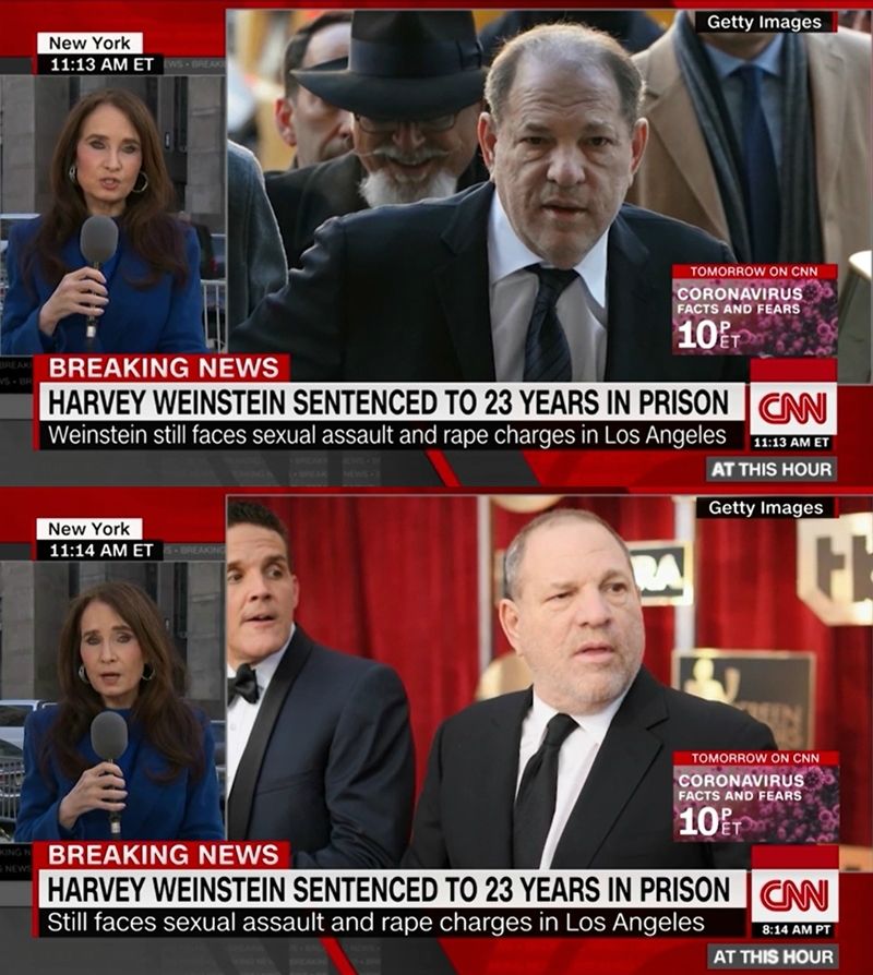 하비 와인스타인은 1급 성폭행 범죄, 3급 강간 혐의로 23년형을 선고받았다. (사진=CNN 캡처)