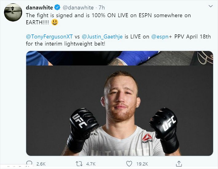 UFC 249 경기가 반드시 열릴 것이라는 UFC 데이나 화이트 회장 (사진=데이나 화이트 트위터 캡처)