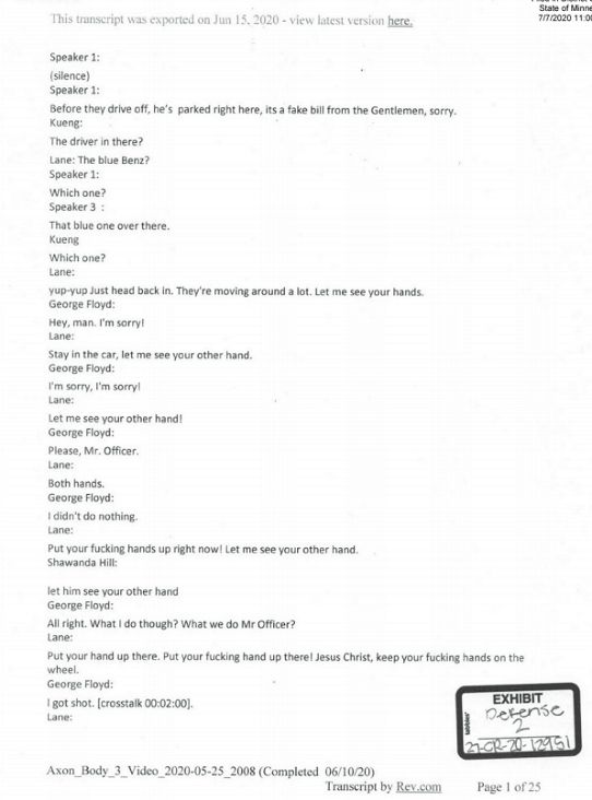 조지 플로이드의 마지막 순간의 기록한 문서. (사진='뉴욕타임즈' 홈페이지 캡처)