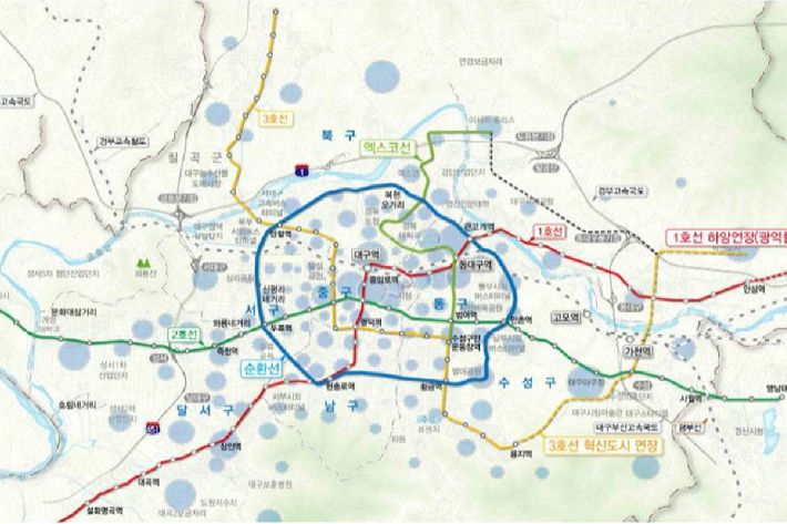 대구시 도시철도망 구축계획. 파란색 노선이 당초 대구시가 추진했던 4호선 순환선. (사진=대구시 제공)