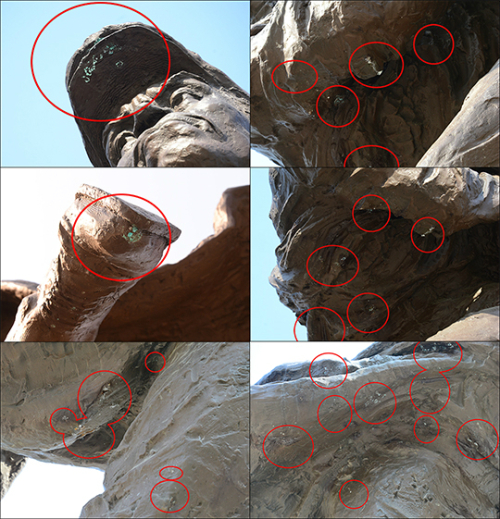 안중근 의사 동상을 살펴보았다. 곳곳에서 부식이 진행되고 있었다.