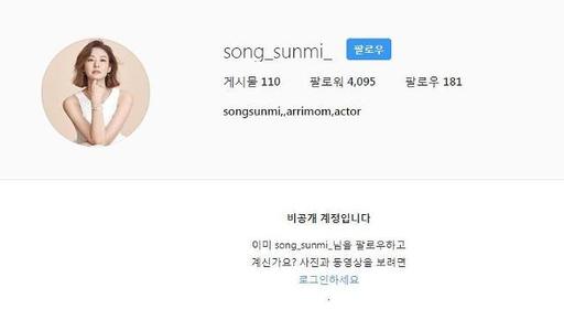 비공개로 전환된 배우 송선미의 사회관계망서비스(SNS).
