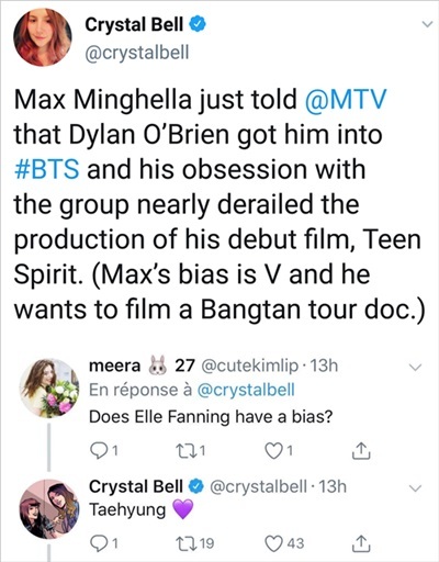 할리우드 스타 커플 맥스 밍겔라와 엘르 패닝의 뷔 최애를 전한 MTV 에디터