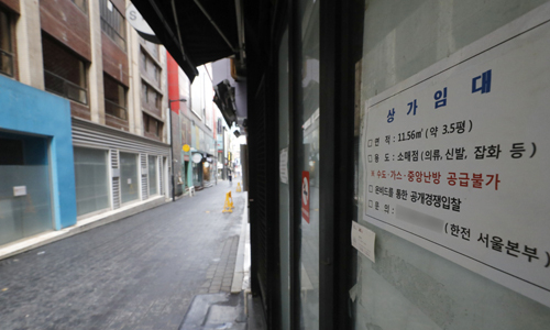 서울 중구 명동거리의 빈 상점에 임대문의 글이 게시돼 있다 . 뉴시스