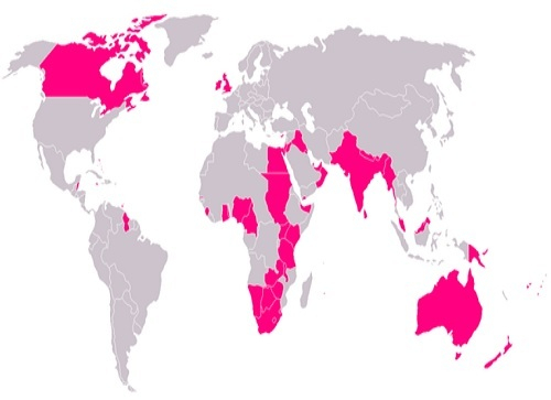 19세기 대영제국의 위용. 빨간색으로 표시된 곳이 영국 본국과 그 식민지 및 자치령이다.