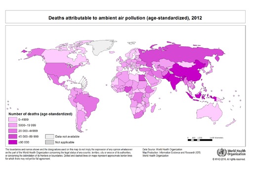 대기오염으로 인한 사망자 수. 사진=WHO