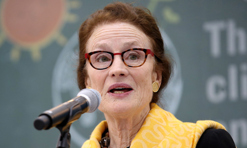 헨리에타 포 유니세프 총재가 27일 서울 마포구 유니세프 어린이지구촌체험관에서 열린 ‘미세먼지가 어린이에게 미치는 영향’ 행사에 참석해 인사말을 하고 있다. 연합뉴스