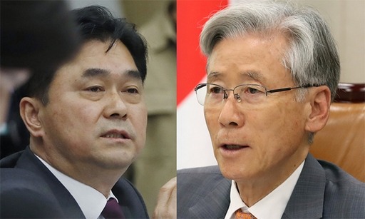 국회 법제사법위원회 소속 김종민 더불어민주당 의원(왼쪽 사진)과 여상규 법사위원장. 뉴시스