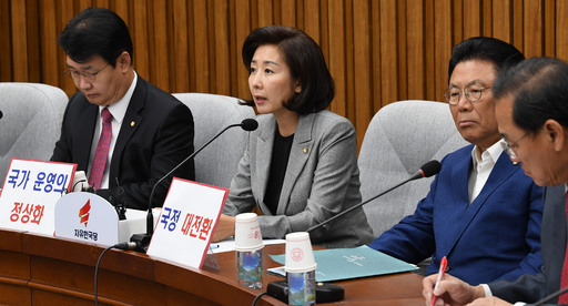 자유한국당 나경원 원내대표가 15일 국회에서 열린 '文실정 및 조국 심판' 국정감사 중간점검회의에서 모두 발언하고 있다. 허정호 선임기자