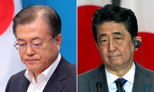 문재인 대통령(왼쪽 사진)아베 신조 일본 총리(오른쪽 사진) 세계일보 자료사진.