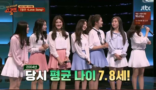 작년 방송된 JTBC ‘슈가맨2’에 출연한 ‘컬러링 베이비 7공주’. JTBC 캡처