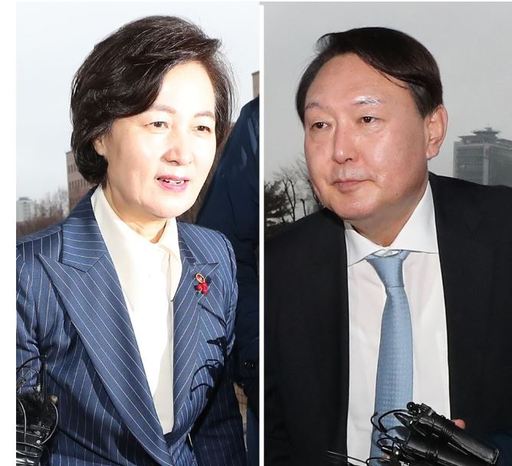 추미애 법무부 장관과 윤석열 검찰 총장이 지난 7일 정부 과천청사 법무부에서 약 40분가량 만남을 가졌다. 외부 일정을 마친 추미애 장관이 윤 총장과의 면담을 앞두고 법무부 건물로 복귀하고 있다(왼쪽 사진). 윤 검찰총장이 추미애 장관 예방을 위해 법무부 건물로 들어서고 있다. 연합뉴스