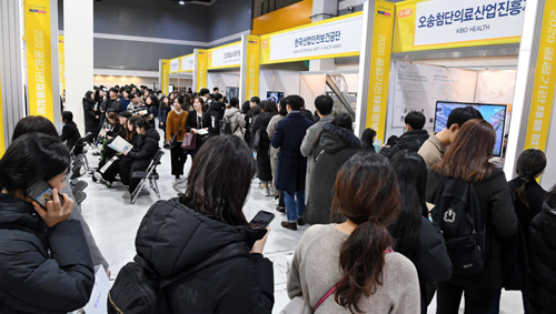 지난 8일 서울 서초구 aT센터에서 열린 ‘2020 공공기관 채용정보 박람회’를 찾은 구직자들이 취업 상담을 기다리고 있다. 기획재정부가 주최하는 이번 박람회는 청년 구직자들에게 폭넓은 공공기관 취업정보를 알려주고 취업 노하우 등을 체계적으로 제공하고자 기획됐다. 서상배 선임기자