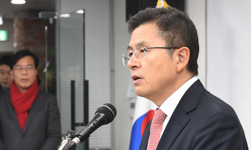 자유한국당 황교안 대표가 22일 서울 영등포구 중앙당사에서 신년 기자회견을 하고 있다. 허정호 선임기자