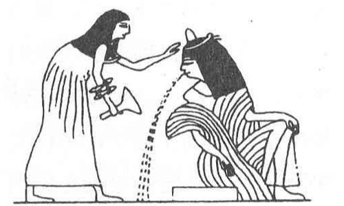 이집트 테베의 무덤 내 벽화. 과음으로 맥주를 토하는 여성의 모습이다.