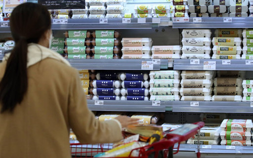 지난달 22일 서울 시내 한 대형마트 신선식품 코너에 달걀 제품들이 진열돼 있다. 연합뉴스