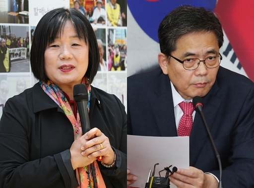 윤미향 더불어민주당 국회의원 당선인(왼쪽 사진)과 곽상도 미래통합당 의원. 뉴시스