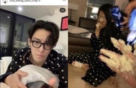 빅뱅 탑(왼쪽)과 김가빈의 잠옷이 유사한 점도 열애설을 뒷받침했다. 탑·가빈 인스타그램 캡처