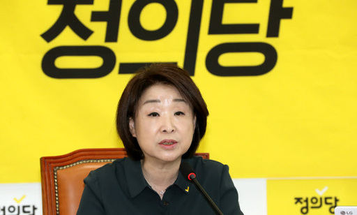 정의당 심상정 대표가 21일 오전 서울 여의도 국회에서 열린 상무위원회에서 발언하고 있다. 연합뉴스