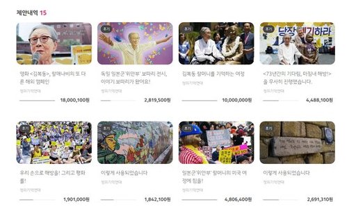 27일 카카오같이가치에 '정의기억연대'를 검색한 결과. 카카오 화면 갈무리