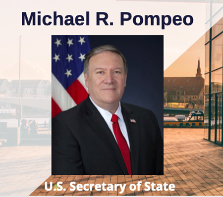 ‘2020 코펜하겐 민주주의 정상회의’ 홈페이지에 소개된 참석자 명단 가운데 폼페이오 장관과 차이 총통, 조슈아 웡 비서장의 사진이 올라와 있다. 2020 코펜하겐 민주주의 정상회의 홈페이지 캡처