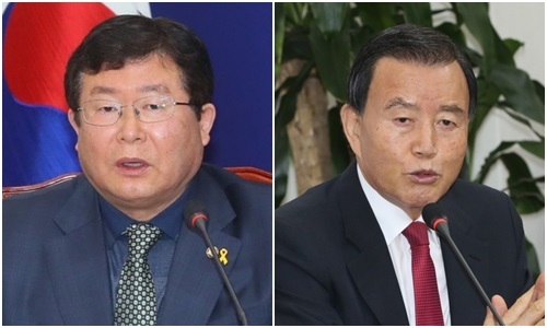 설훈 더불어민주당 최고위원(왼쪽)과 홍문표 미래통합당 의원. 연합뉴스