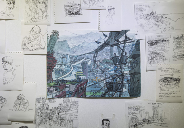 최호철 작가의 ‘외곽순환로 2019’와 드로잉 작품. OCI미술관 제공