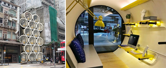 홍콩에서 대형 콘크리트 수도관을 활용해 지은 ‘오포드 튜브하우스’. 약 2.8평 크기로, 여러 개를 쌓아올려 아파트 타운을 만들 수도 있다. 제임스 로 사이버텍처 홈페이지 캡처