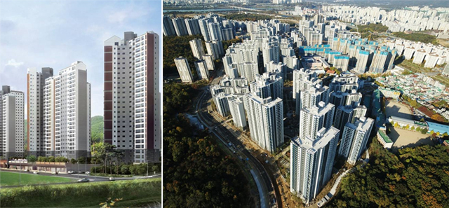 왼쪽부터 대우건설 ‘경주 센트럴 푸르지오’, 롯데건설 ‘고덕 롯데캐슬 베네루체’.