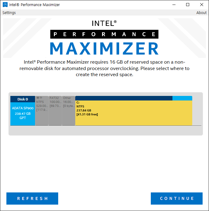 오버클럭을 위해 16GB 정도의 여유 공간이 필요하다.