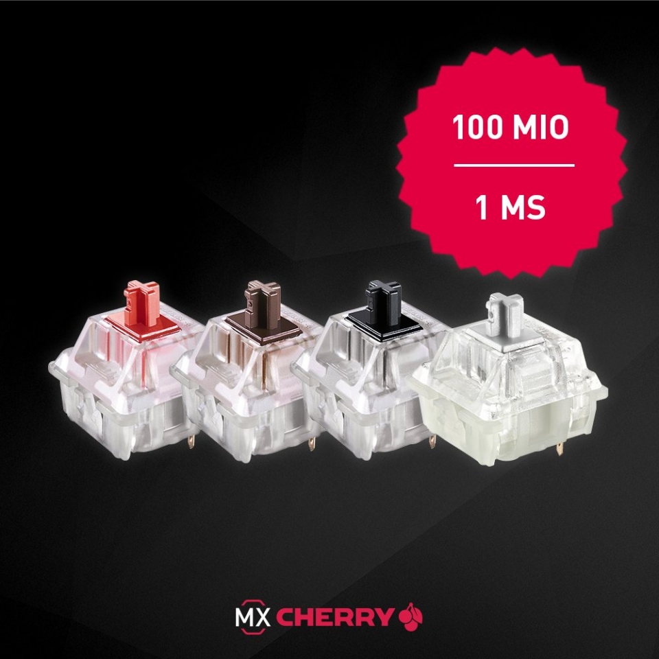 기존 체리 MX 스위치 중 적축, 갈축, 흑축, 스피드 은축은 1억번 이상의 작동을 보장하도록 업그레이드됐다.