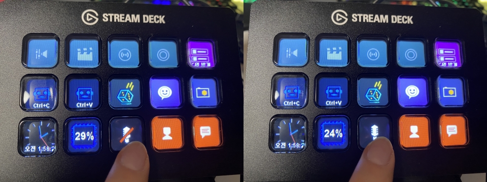 스트림 덱에 마이크 음소거 버튼을 할당했다. LCD 디스플레이를 통해 현재 마이크의 음소거 여부도 직관적으로 확인할 수 있어 편리하다.