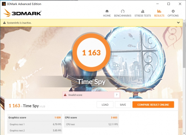 타임 스파이 벤치마크 그래픽스 스코어 : 1039점