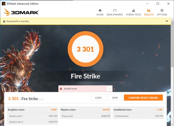 파이어 스트라이크 노멀 벤치마크 그래픽스 스코어 : 3647점