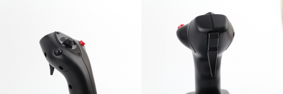 조이스틱 헤드를 근접 촬영했다. 실제 Airbus의 사이드스틱과 유사한 느낌이다.