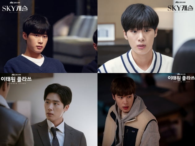 JTBC 드라마 'SKY 캐슬' 촬영 비하인드컷(위), JTBC 드라마 '이태원 클라쓰' 현장 스틸컷. /사진제공=JTBC