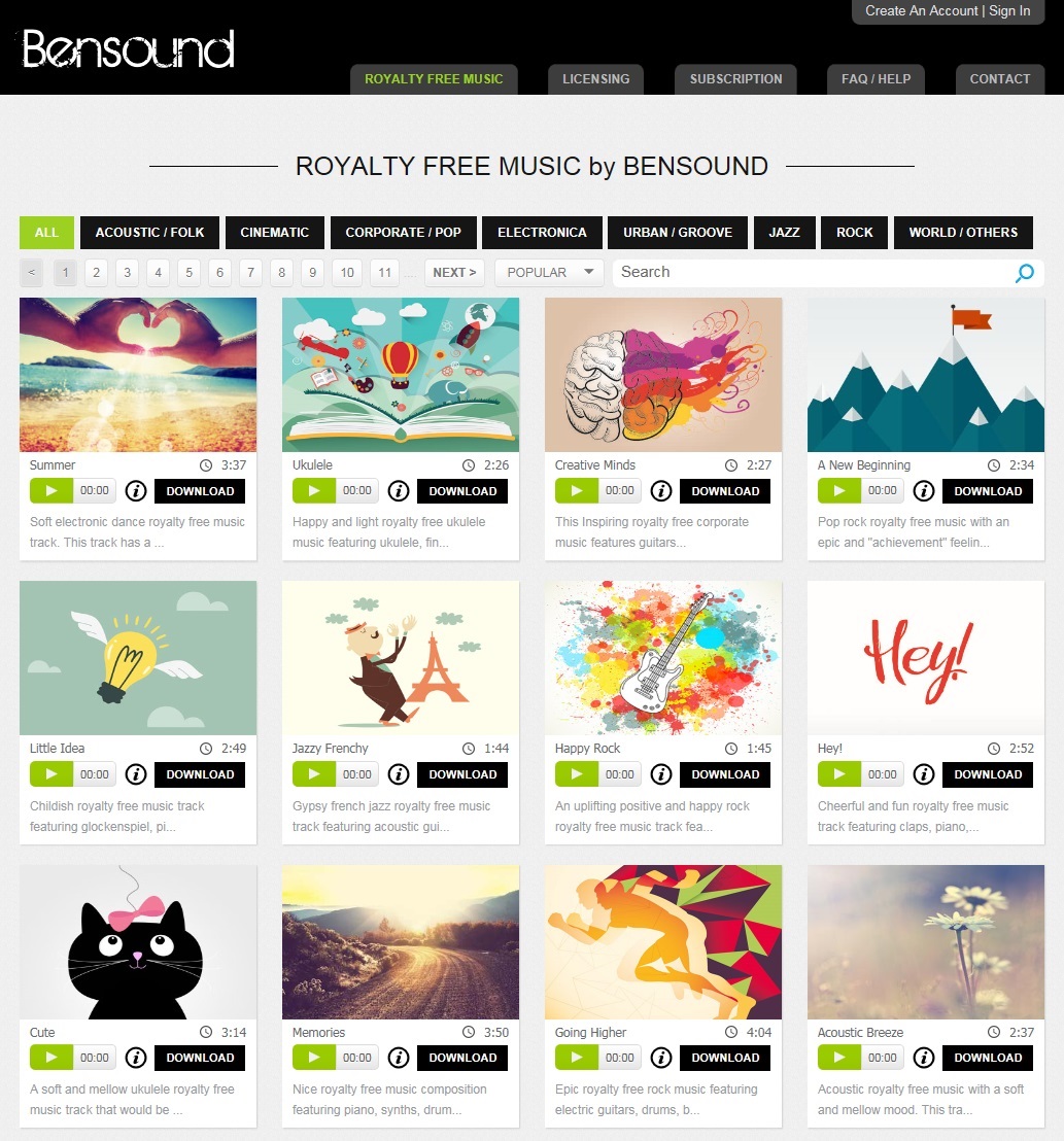 (출처=Bensound 홈페이지)